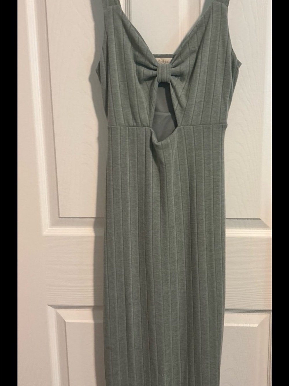 Altar'd State Ribbed Maxi Dress in Sage Green with Bow Detail